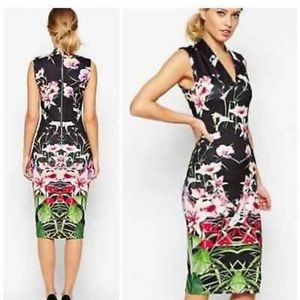 🌹Like New Ted Baker Jalita Mirrored Tropics Floral Sleeveless Midi Dress 🌹